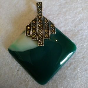 Art Deco Stone, Marcasite, & Sterling Pendant